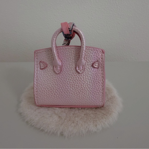 Pink Pearl Mini Bag Charm | Iridescent Faux Leather Keychain - Picture 3 of 6